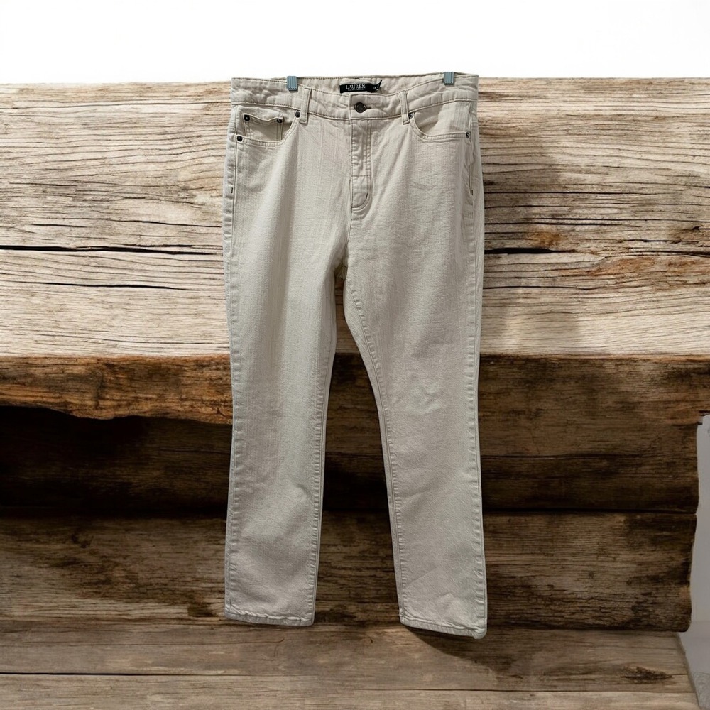 Lauren Ralph Lauren Denim Pants Straight Leg Beige‎ Casual Size 14